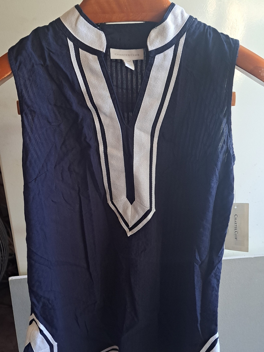 Charter Club Navy Tank with White Trim Accent